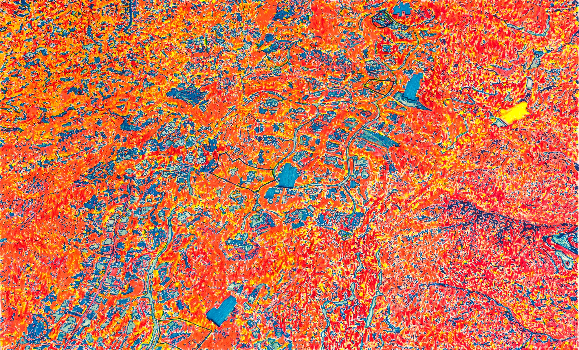 Abstract Contemporary Digital Figurative Psychedelic Surrealism 'BEVERLY PARK GROUP W OWN-IT BORDERS, THERMAL FILTER' Michael Shaw