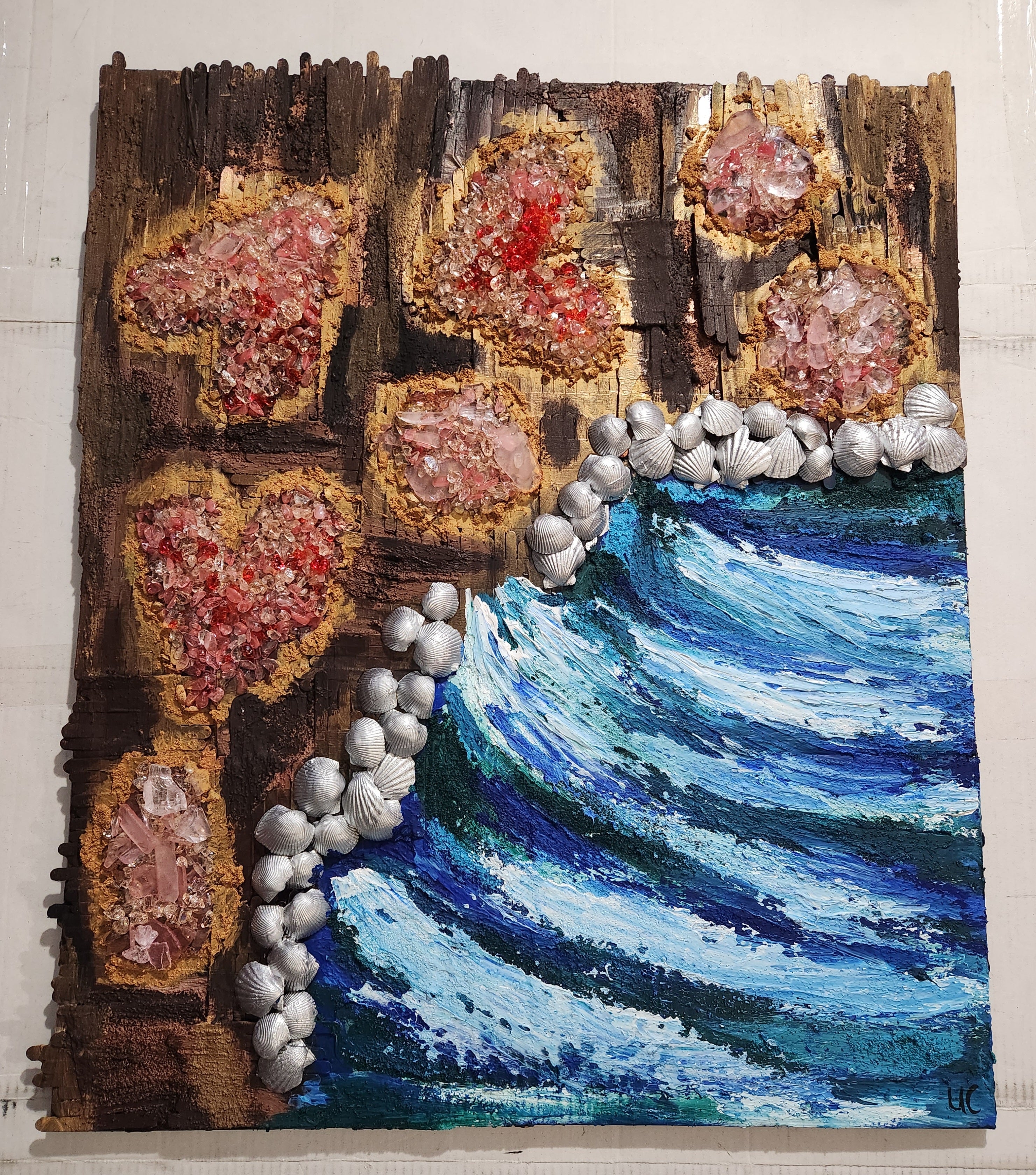 Abstract Acrylic Contemporary Painting 'HEART OF THE SEA' - Acrylic, Object, and Mixed Media on Canvas Ulani Curry