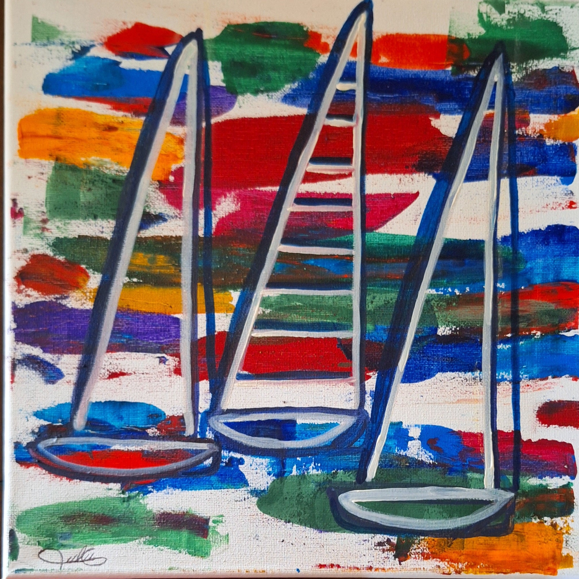 Abstract Contemporary Watercolor 'SAILING INTO THE SUN' - Watercolor on Canvas Lulu Trevizo