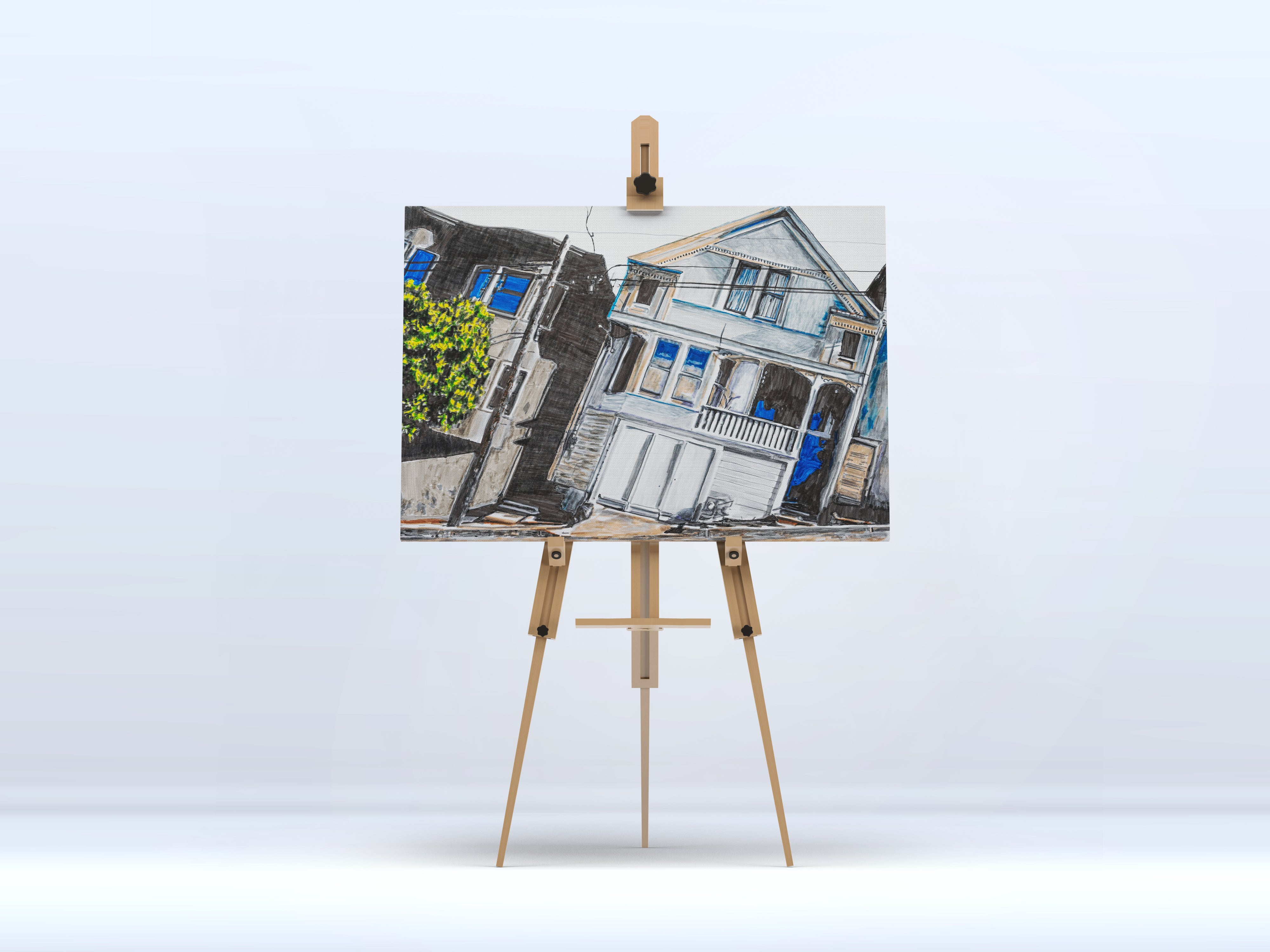 Abstract Contemporary Digital Figurative Psychedelic Surrealism 'TILT (SF, HOUSES)' Michael Shaw