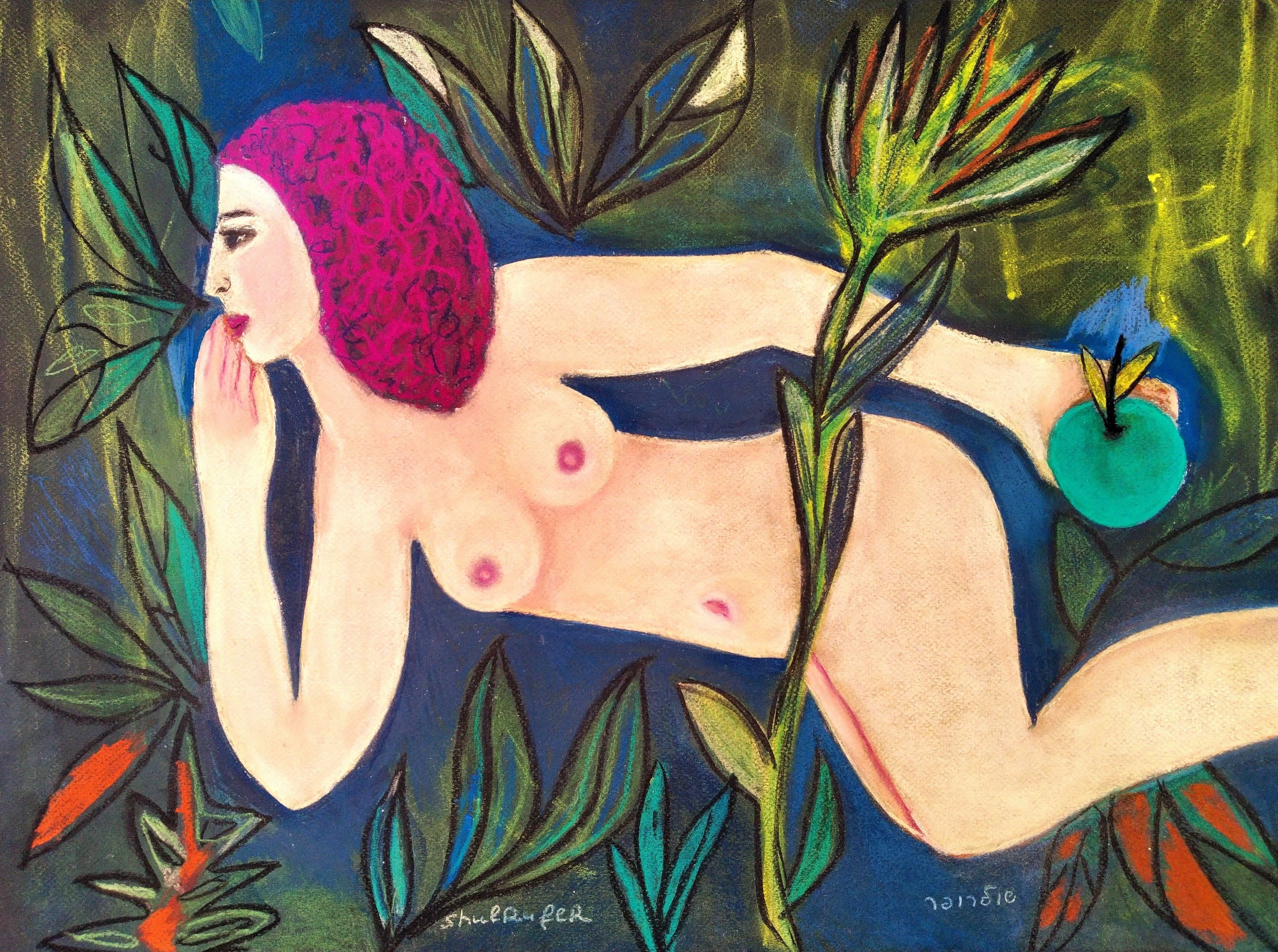 Figurative 'EVE WITH APPLE' - Pastel on Paper Janna Shulrufer