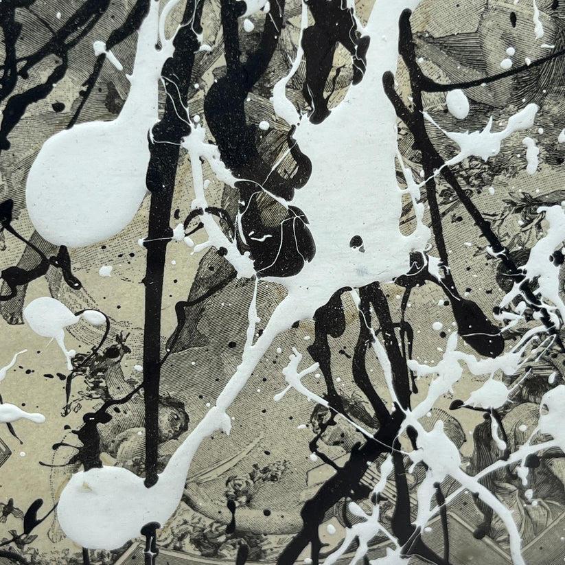 Abstract Mixed Media Painting 'OVER 1880'S ENGRAVING TG9' - Original Silver Framed Abstract Art Painting Sam Lewis