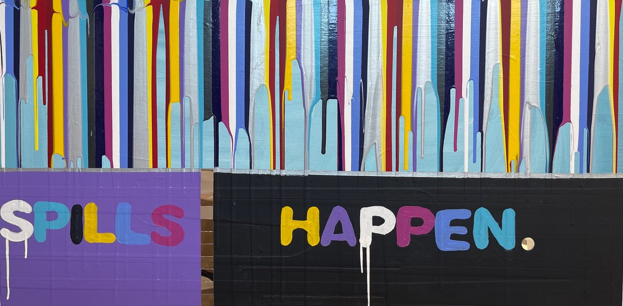 Abstract Acrylic Contemporary Painting 'SPILLS HAPPEN' - Acrylic & Mirrored Panels on Gallery Wrapped Canvas Michelle Lander Feinberg