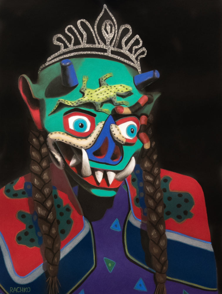 Acrylic Expressionist Figurative Painting Surrealism "SHAMANIC - BOLIVIANOS" Soft Pastel on Sandpaper Barbara Rachko
