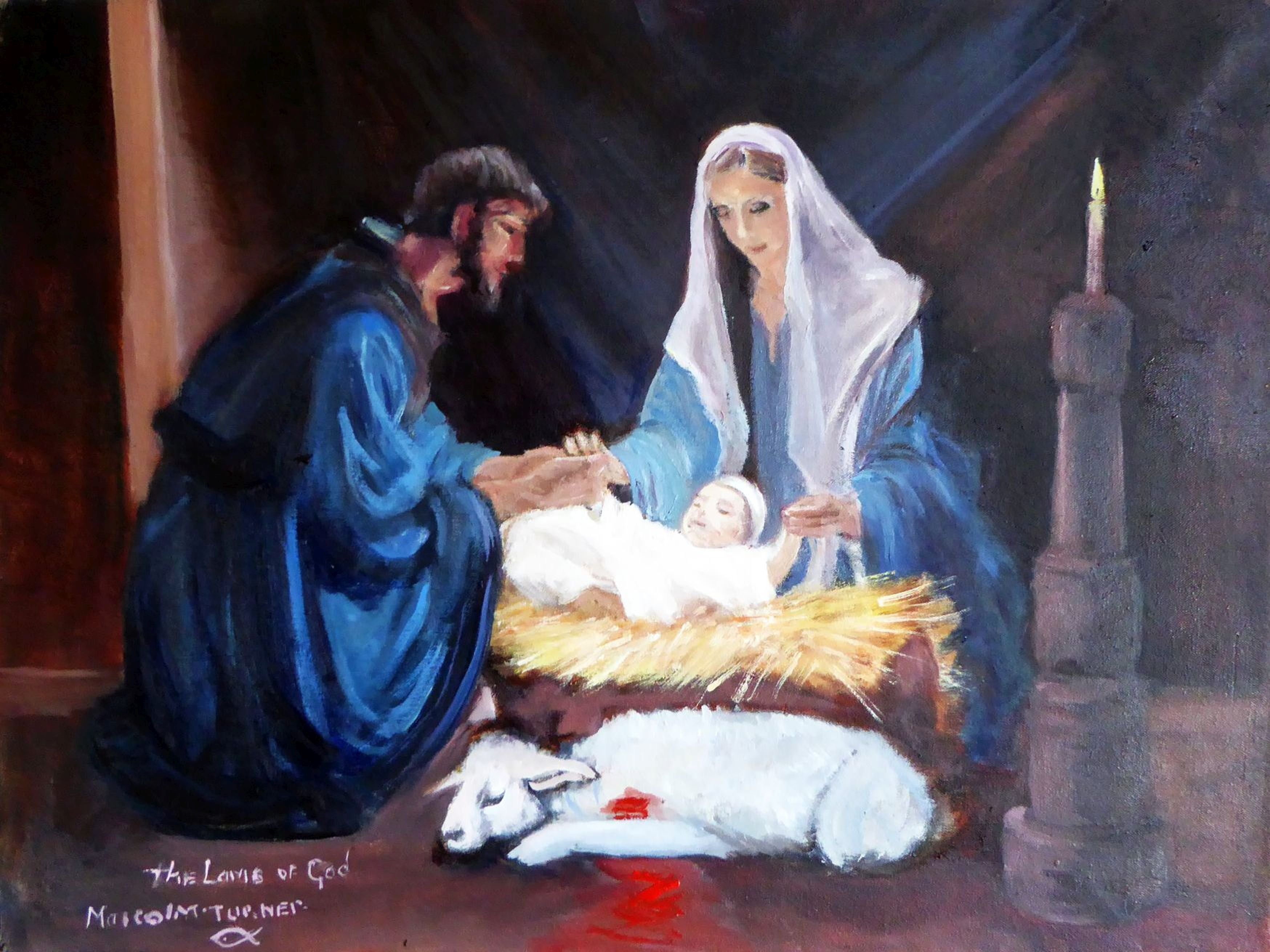 Figurative 'THE LAMB OF GOD' - Oil Painting on Stretched Canvas Malcolm Turner