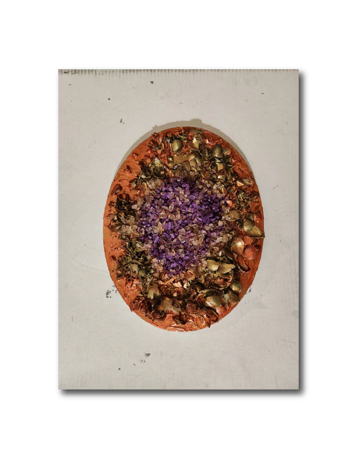 Abstract Acrylic Contemporary Painting 'INSIDE STONE OF LAVENDER' Acrylic, Object and Mixed Media on Oval Canvas Ulani Curry