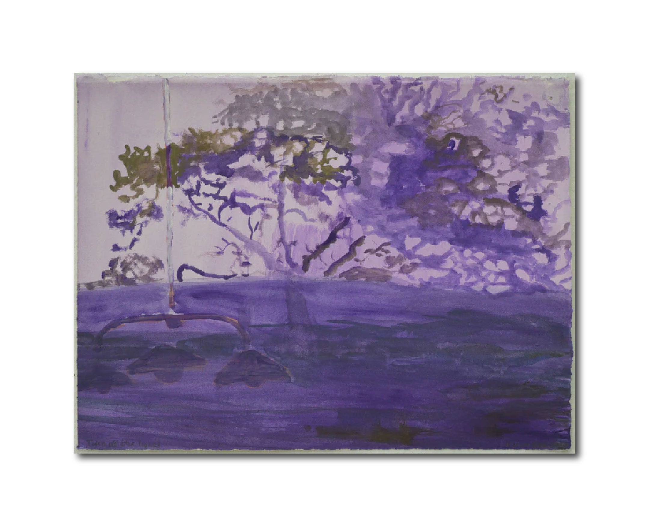 Contemporary Figurative Landscape Painting Watercolor 'TURN OFF THE LIGHTS' - Gouache on Paper Karin Bos