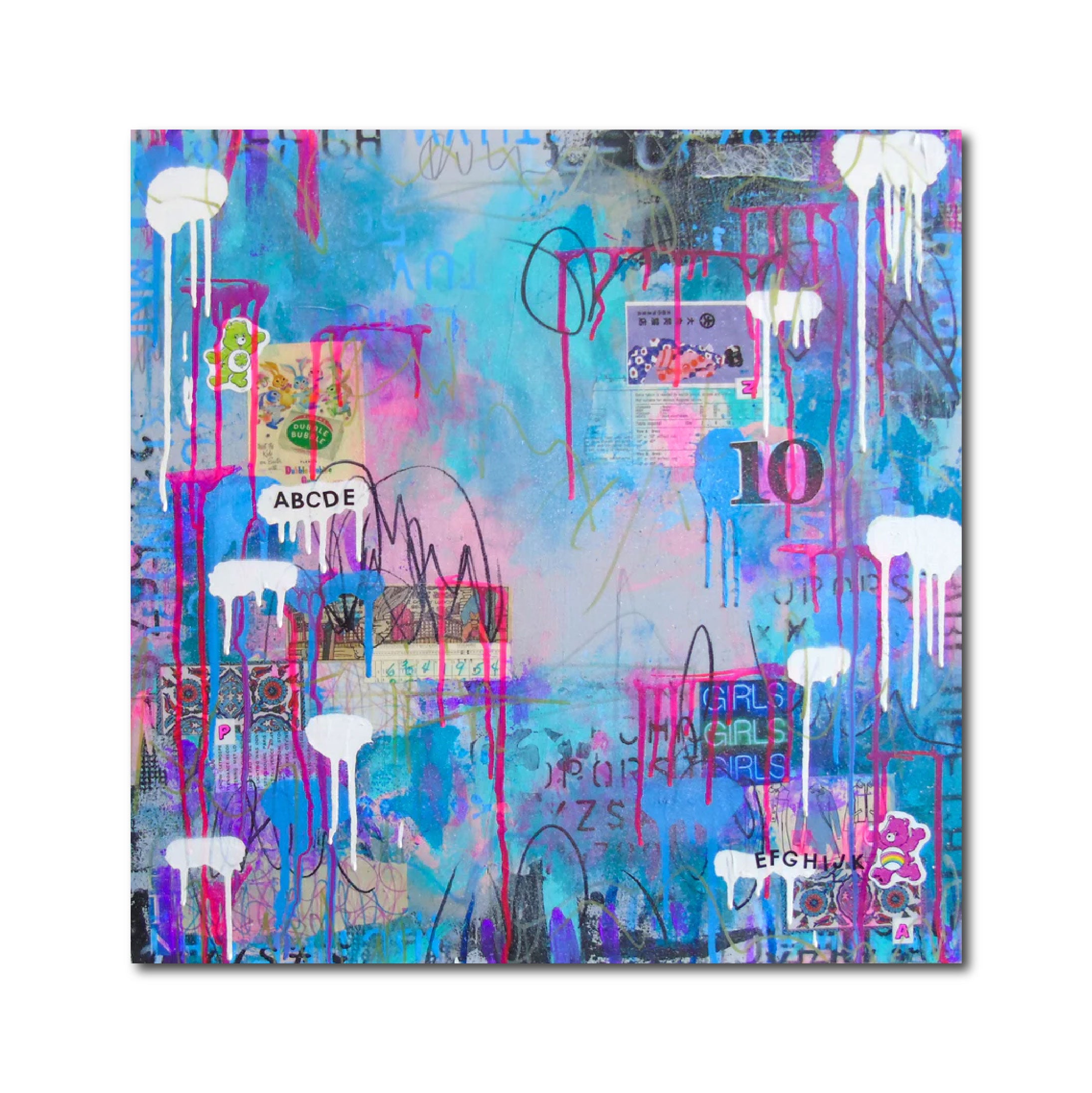 Acrylic Collage Contemporary Expressionist Painting 'GIRLS GIRLS GIRLS' Lorette C. Luzajic