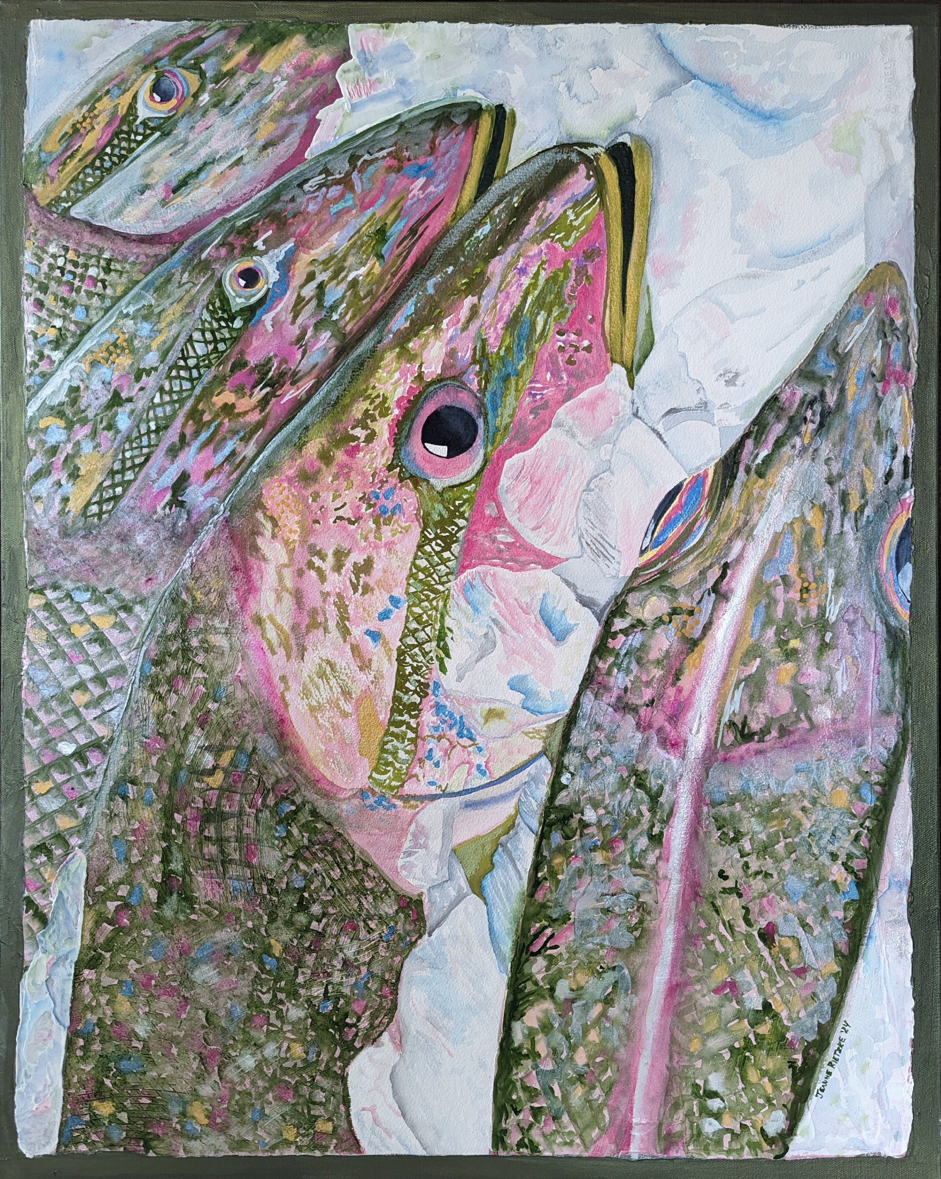 Acrylic Contemporary Ink Watercolor Yellowtail Snapper Jeanne McIntosh Rietzke