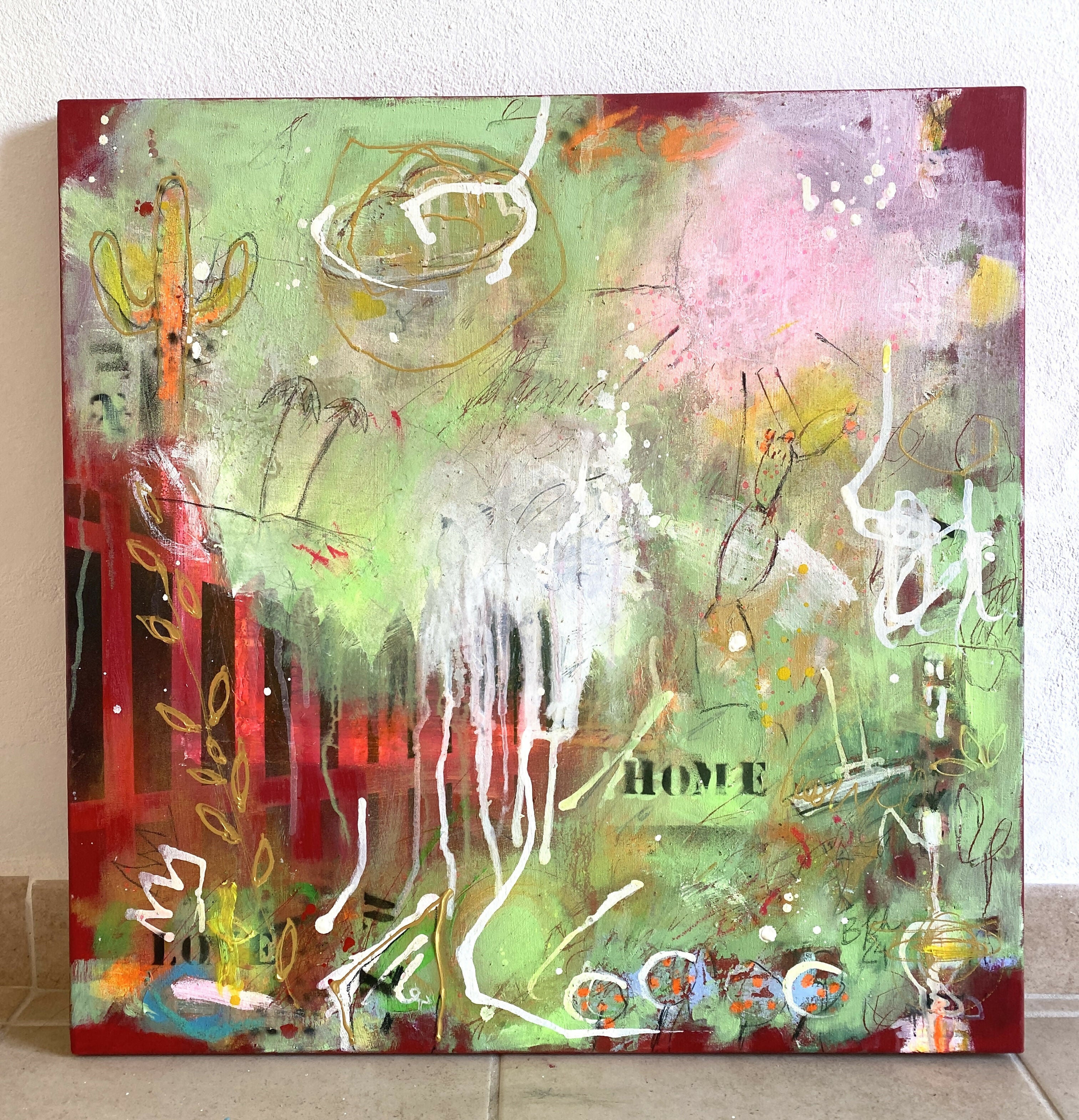 Abstract Acrylic Art Contemporary Expressionist Figurative Landscape Mixed Media Painting Pastels Pop Art Home Is Love No.8 Bea Schubert