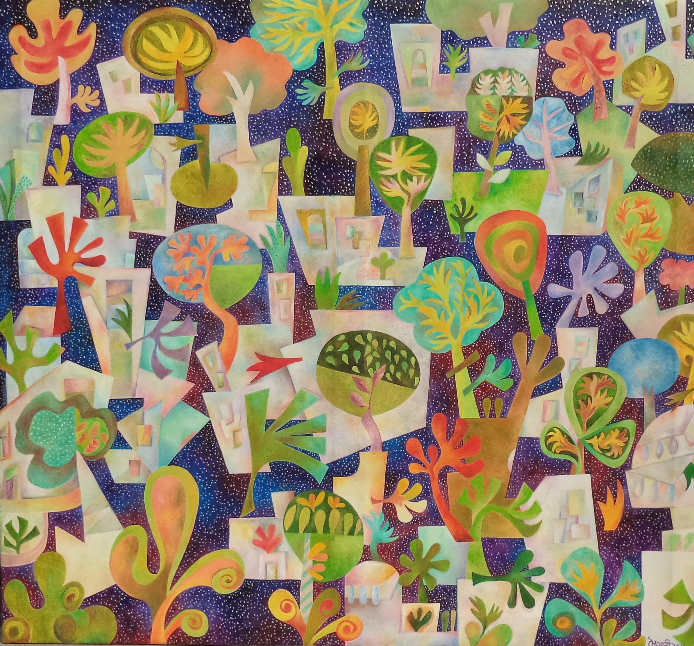 Oil 'CONVERSATION AMONG TREES' - Oil on Canvas Chaitali Chatterjee