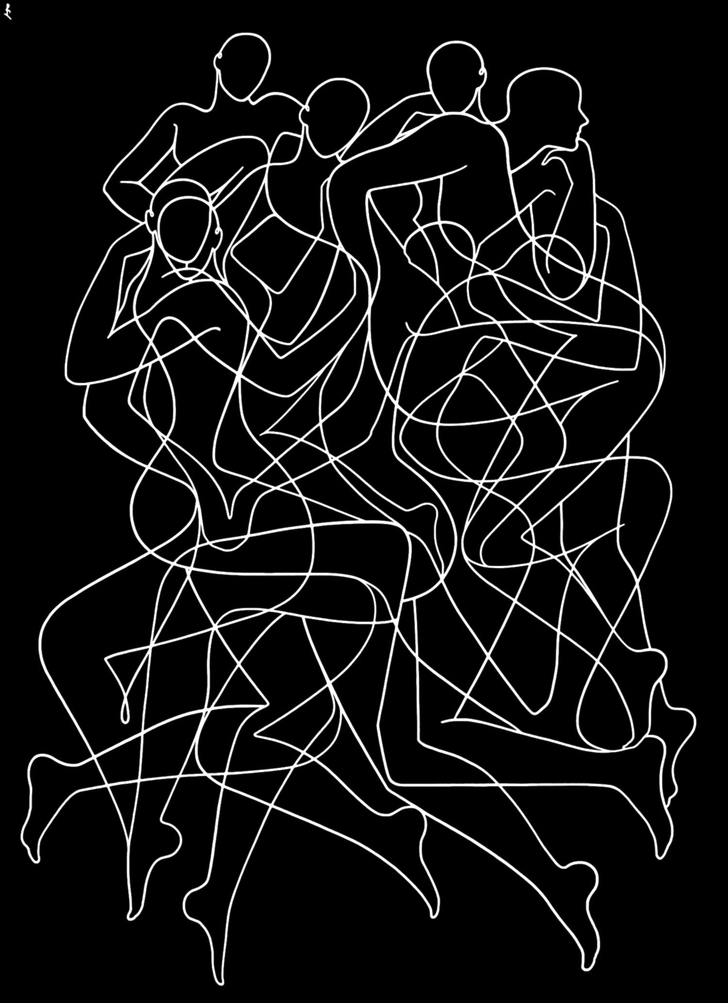 Contemporary Figurative Ink Surrealism 'MULTITUDE' - Water-based paint markers on canvas Lia Chechelashvili