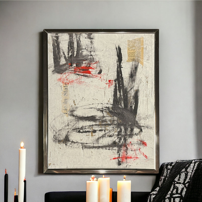 Abstract 'LIE IN STATE' - Mixed Media on Vintage Paper Sam Lewis
