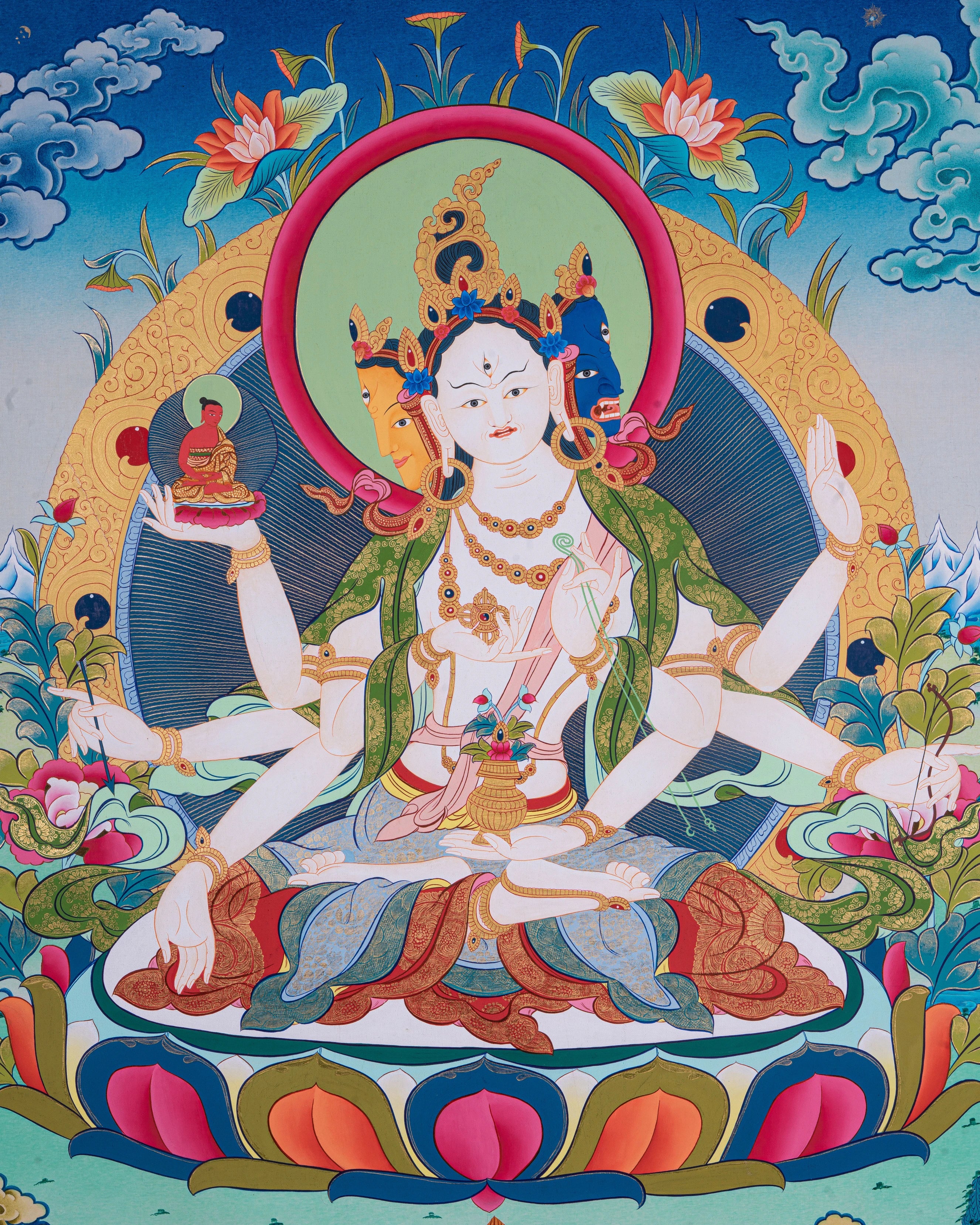 Design Figurative Painting Psychedelic Thanka Visionary 'NAMGYALMA' Boudha Stupa Thanka Center