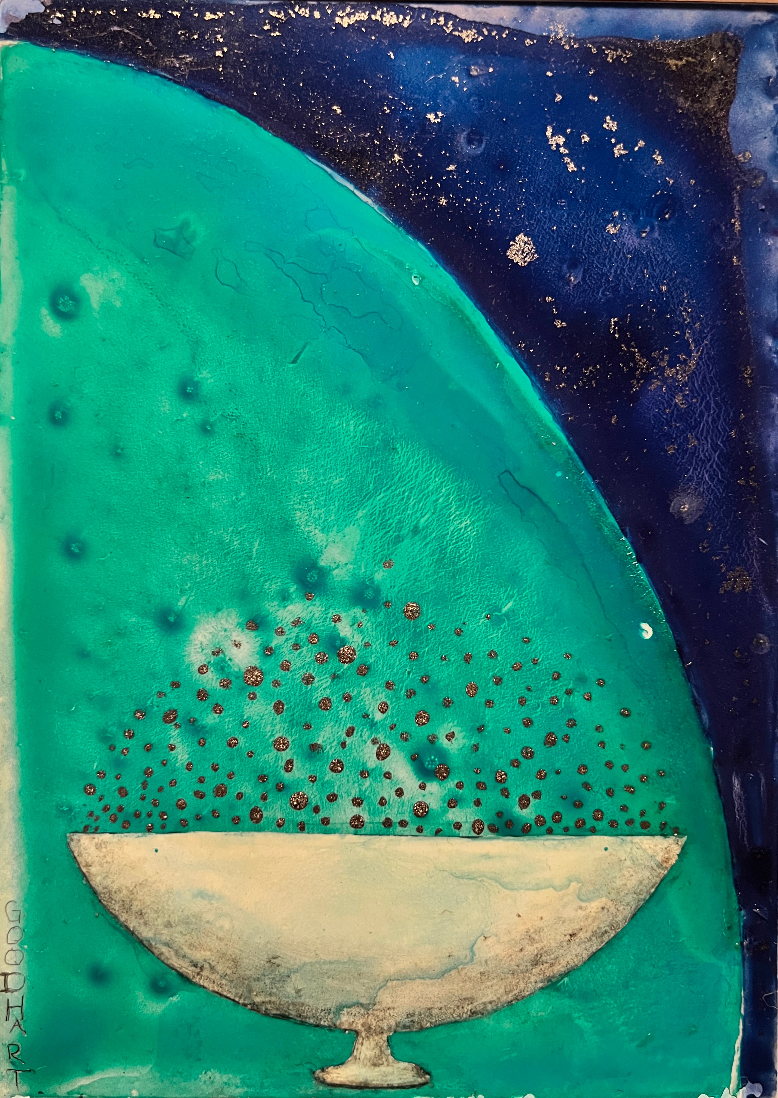 Figurative Ink Oil Watercolor 'BOWL OF STARS' - Mixed Media on Panel Laurie Goodhart