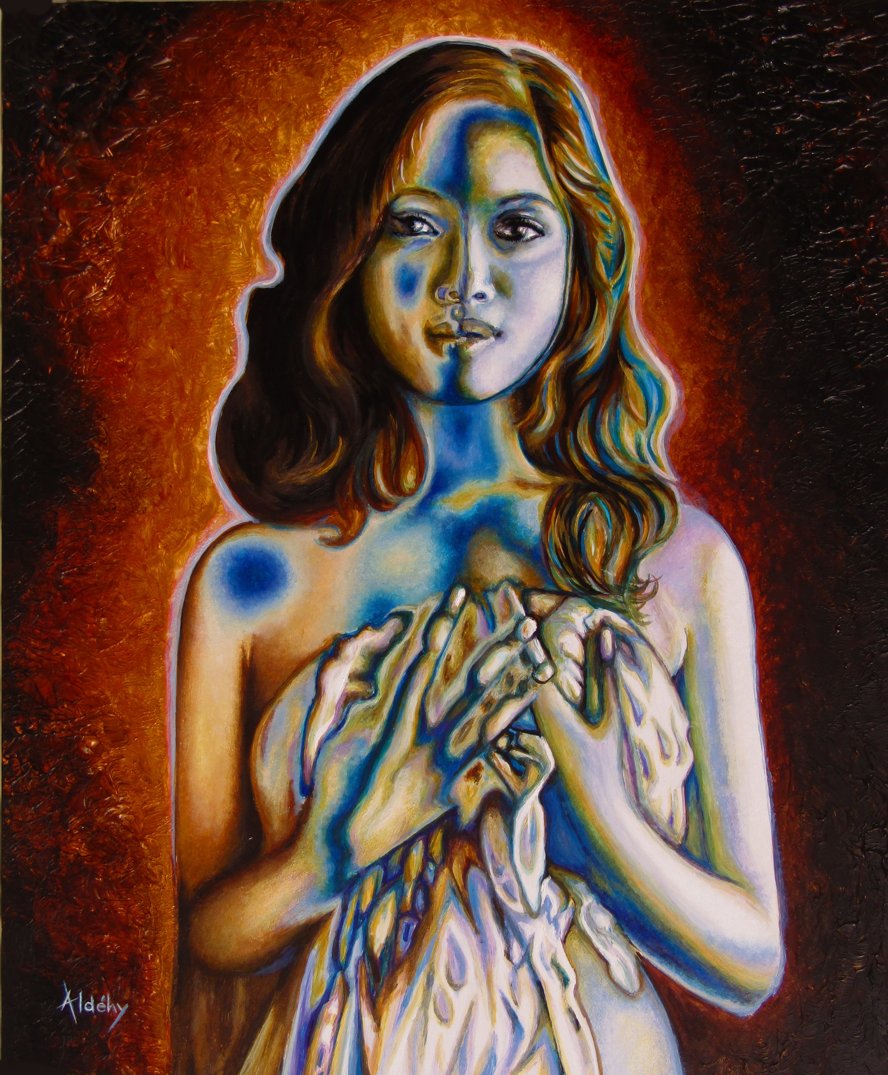 'LA FLEUR DE LA FLAMME' - Acrylic painting on komacel Aldéhy