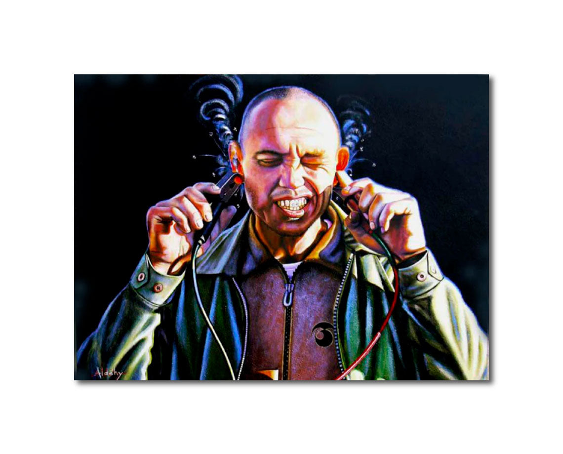 Acrylic 'L'ARTISTE BRANCHÉ - GILLES BARBIER' - Acrylic Painting on Wood Aldéhy