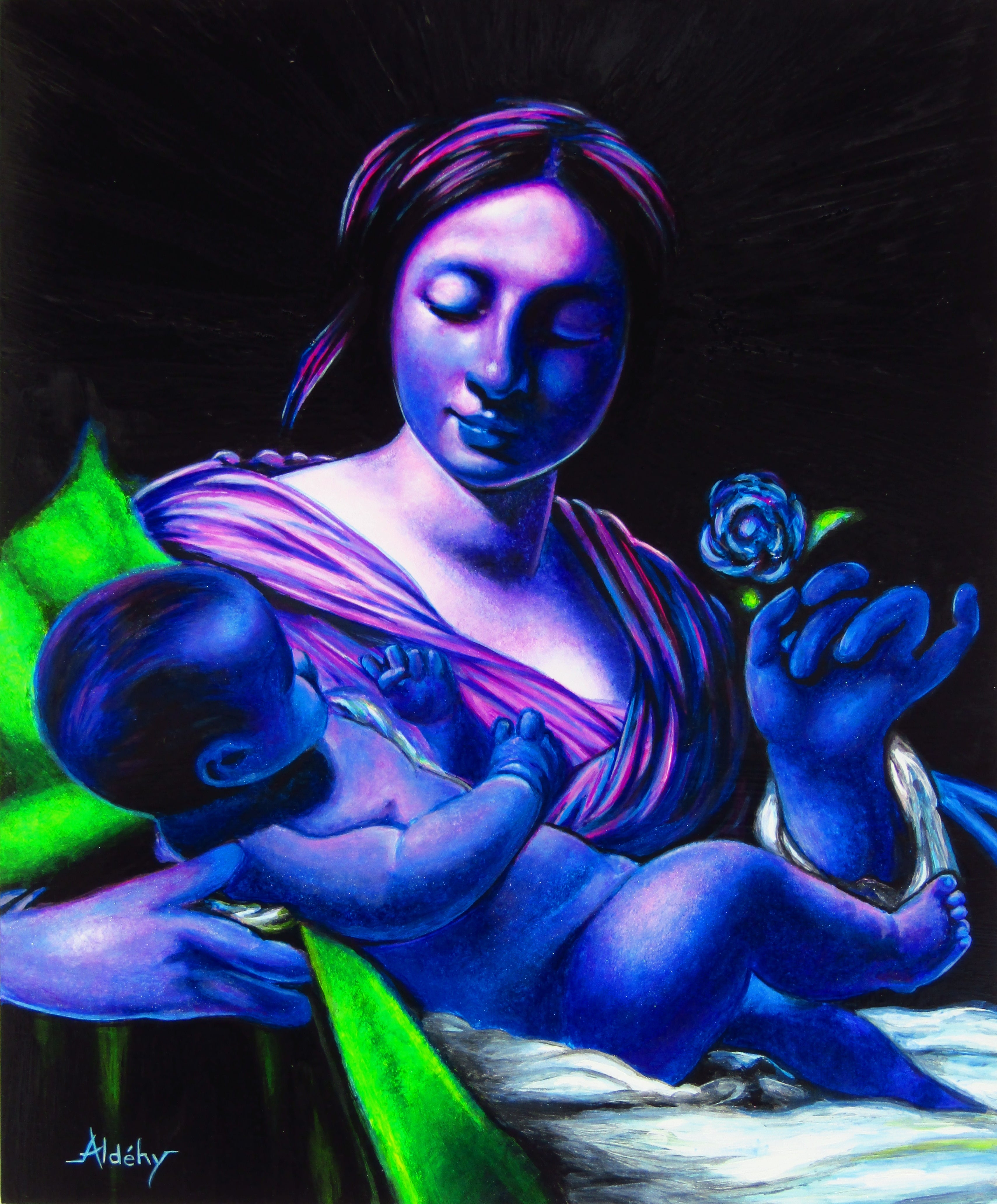 'LA VIERGE ET LE CIEL' - Acrylic painting on komacel Aldéhy