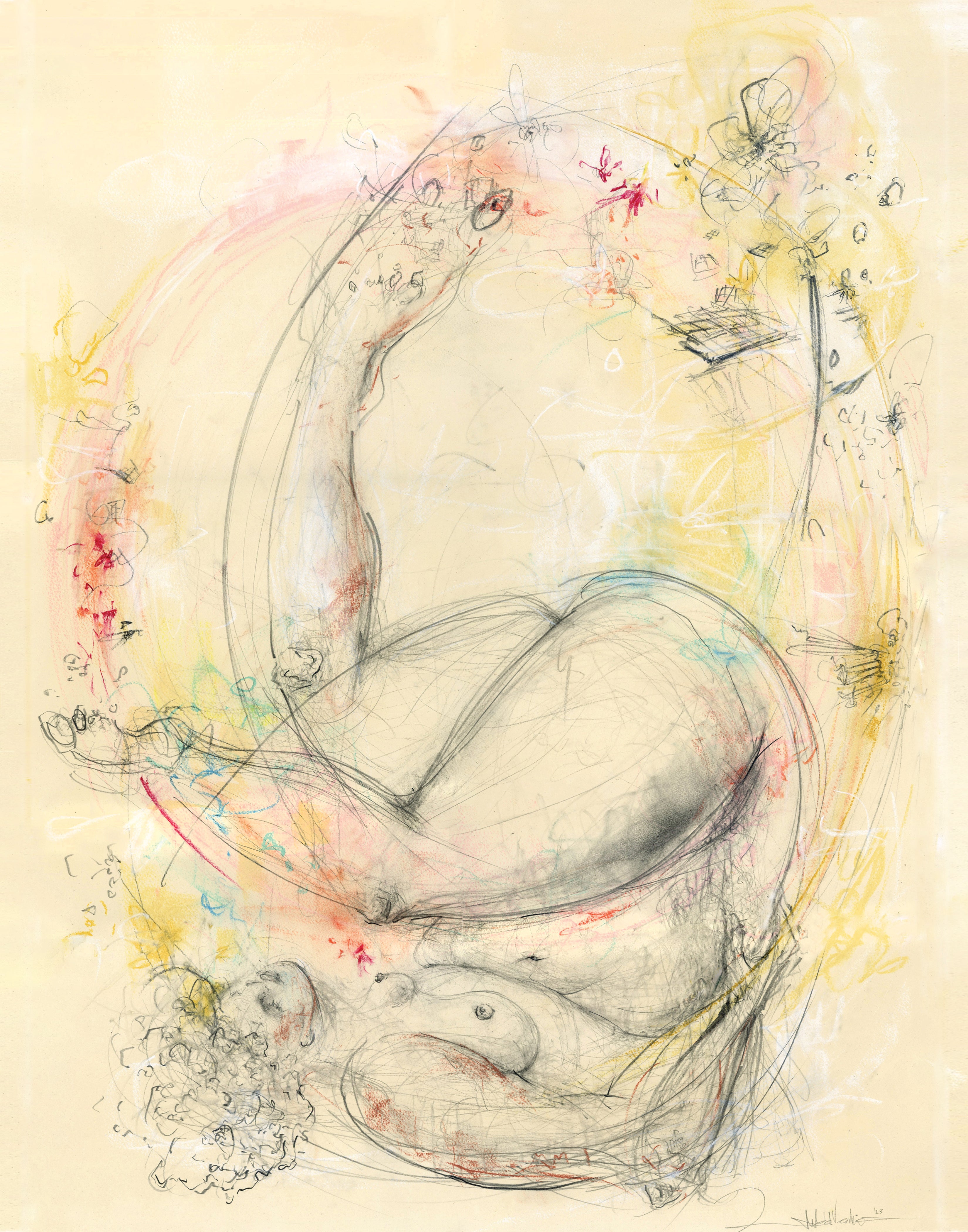 Contemporary Drawing Figurative Surrealism 'INN[T]ERMISSION 02' - Soft Pastel and Graphite on Paper Milan DelVecchio