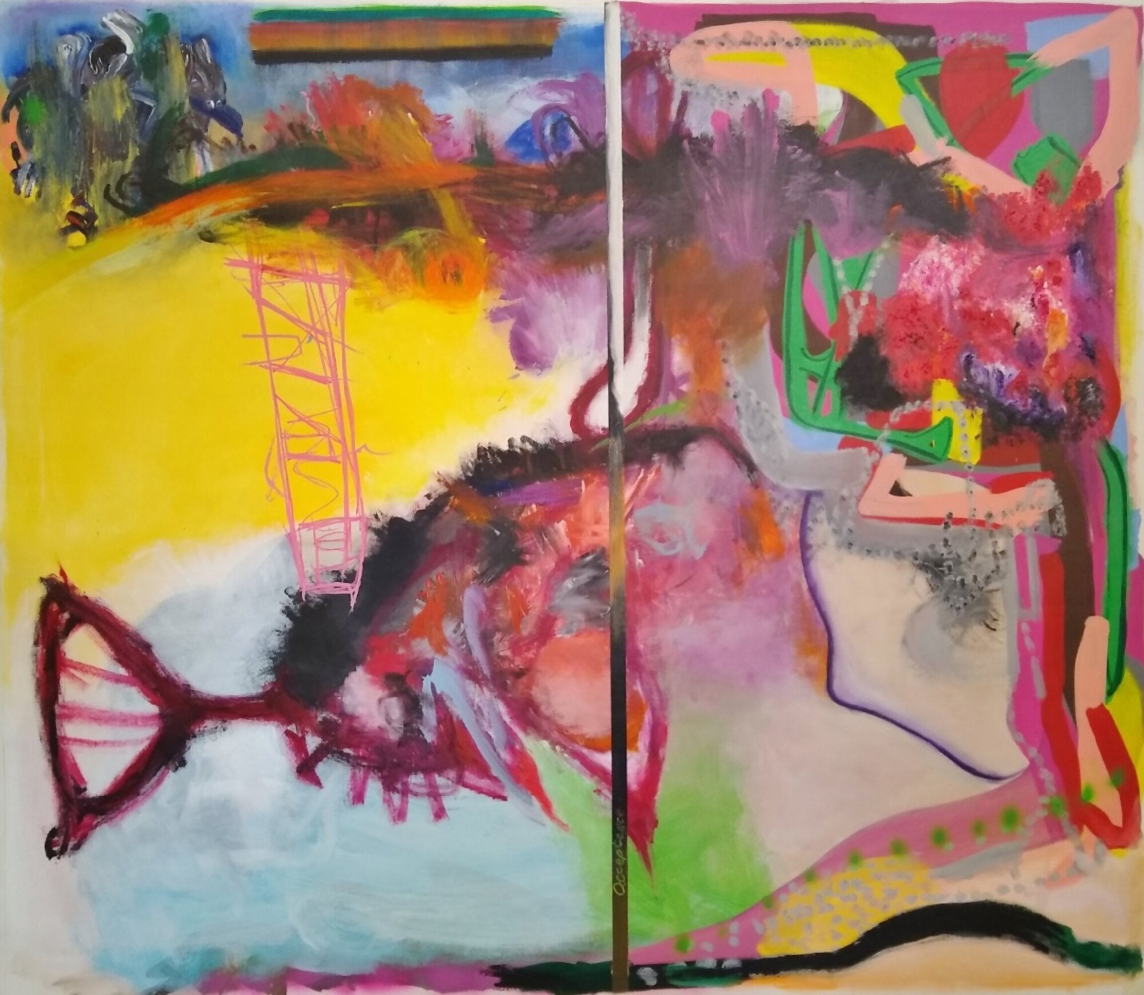 Acrylic Oil Painting 'MY SISTER THINKS I'M SATAN' - Acrylic, Spray Paint, Oil Stick, Pumice on Canvas Debra Lapatina