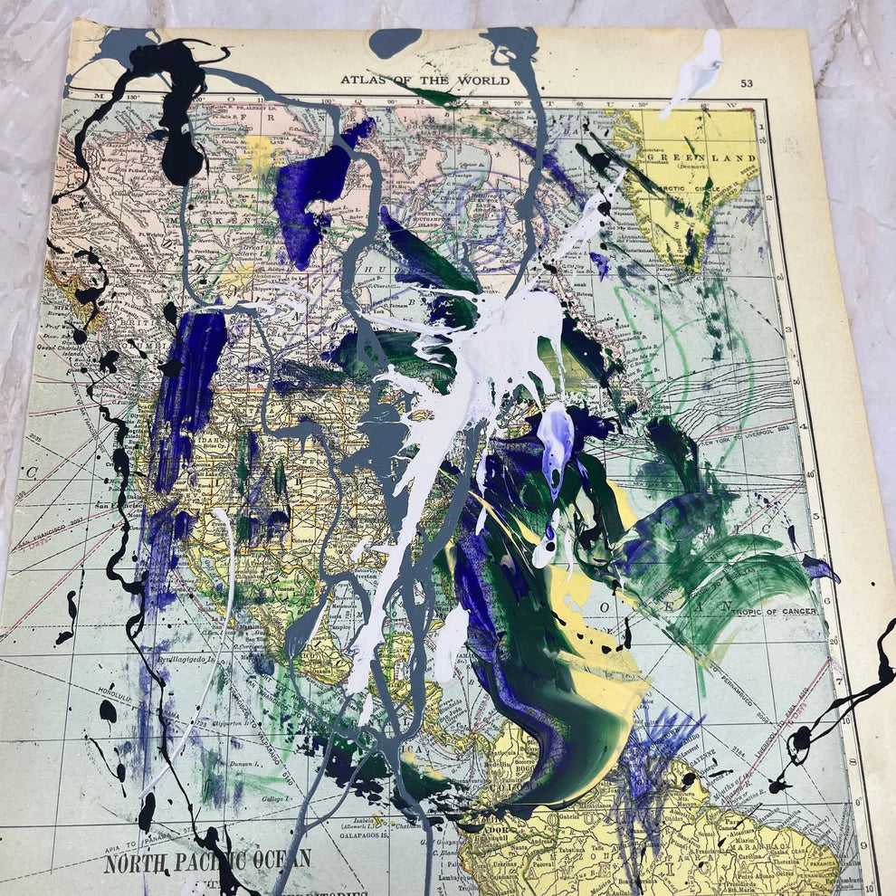 Abstract Mixed Media Painting 'NORTH PACIFIC WANDERLUST SIGNED #8' - Mixed Media Abstract Painting Sam Lewis