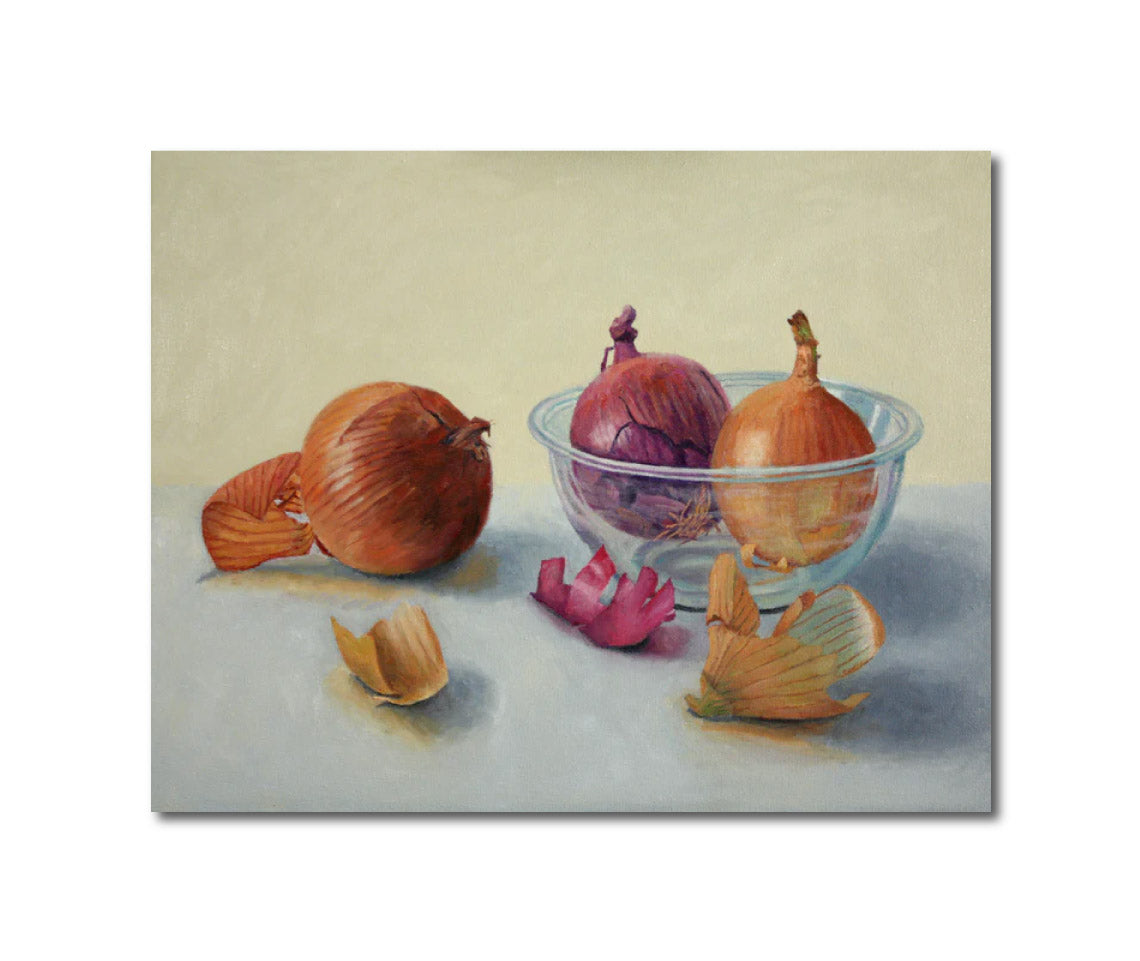Contemporary Oil 'ONIONS AND GLASS BOWL' Douglas Newton