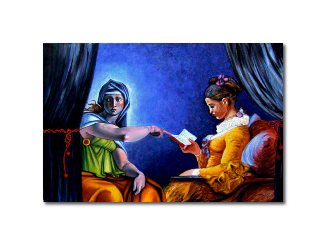 Acrylic 'REGARDEZ-LA, ELLE LIT ENCORE' - Acrylic painting on canvas Aldéhy