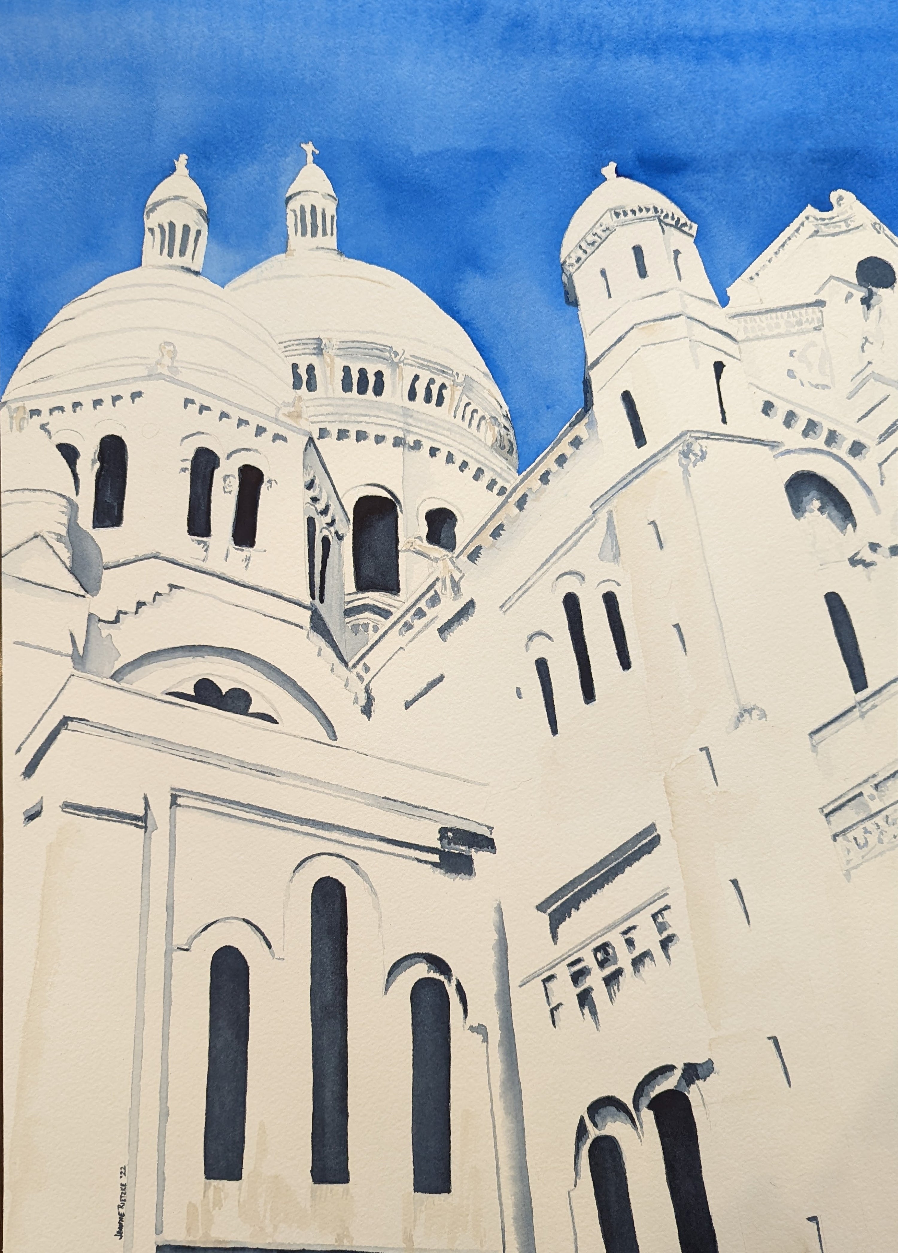 Contemporary Watercolor Sacre Coeur On A Cloudless Day Jeanne McIntosh Rietzke