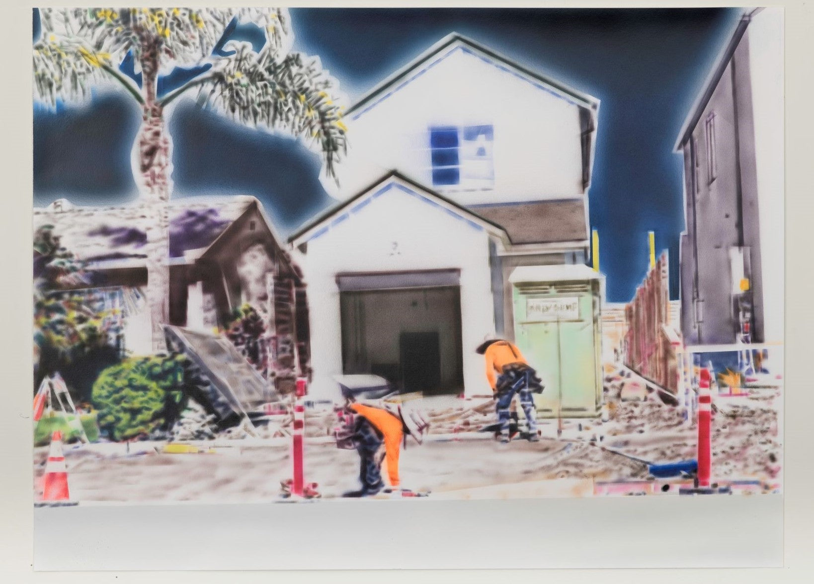 Acrylic 'SAWTELLE, WITH 2 WORKERS IN DRIVEWAY' - Acrylic on Paper Michael Shaw