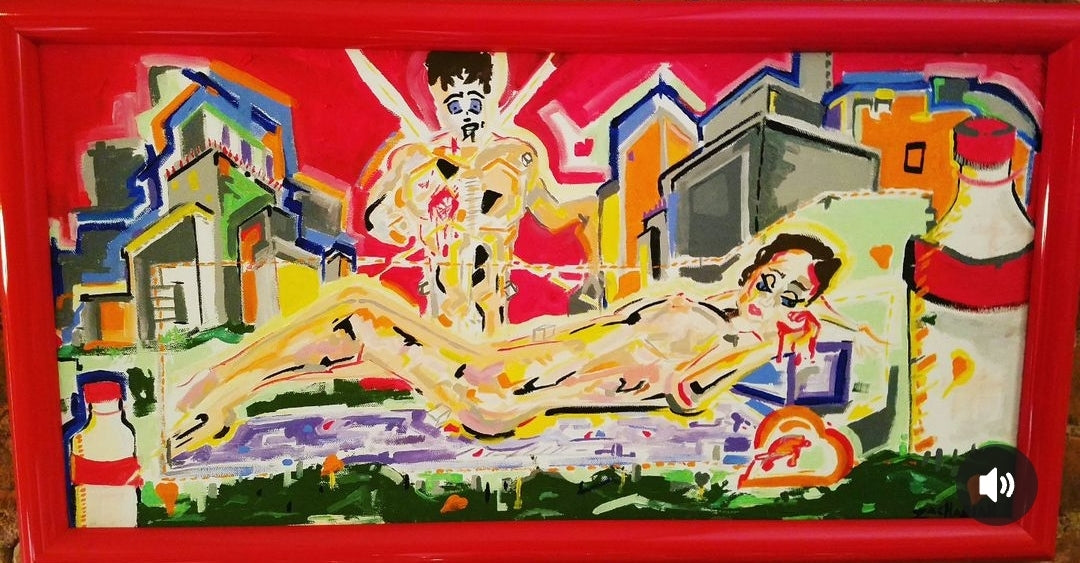 Pop Art 'THE THREE STIGMATA OF GABBY MUNYOS, I' - Acrylic Canvas Walter Adler