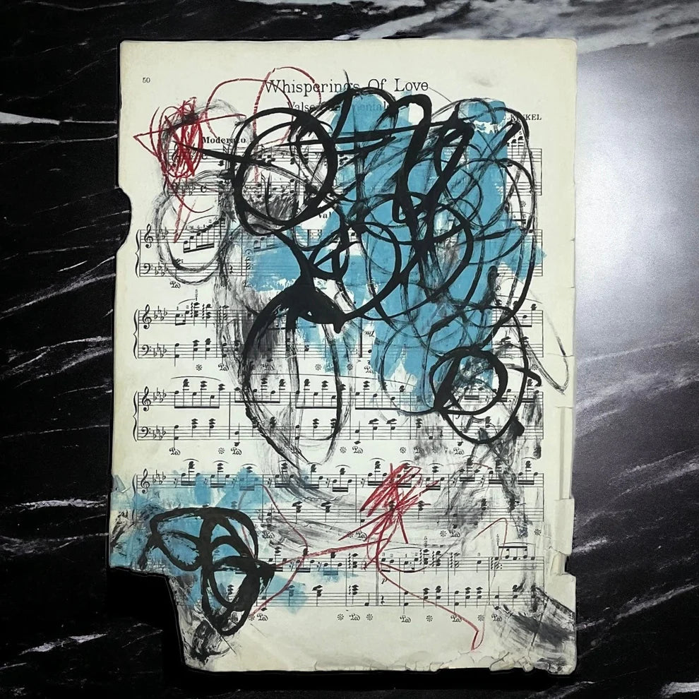 Abstract Mixed Media Painting 'VIVID NOTES SIGNED #11' - Mixed Media Abstract Art Painting Sam Lewis
