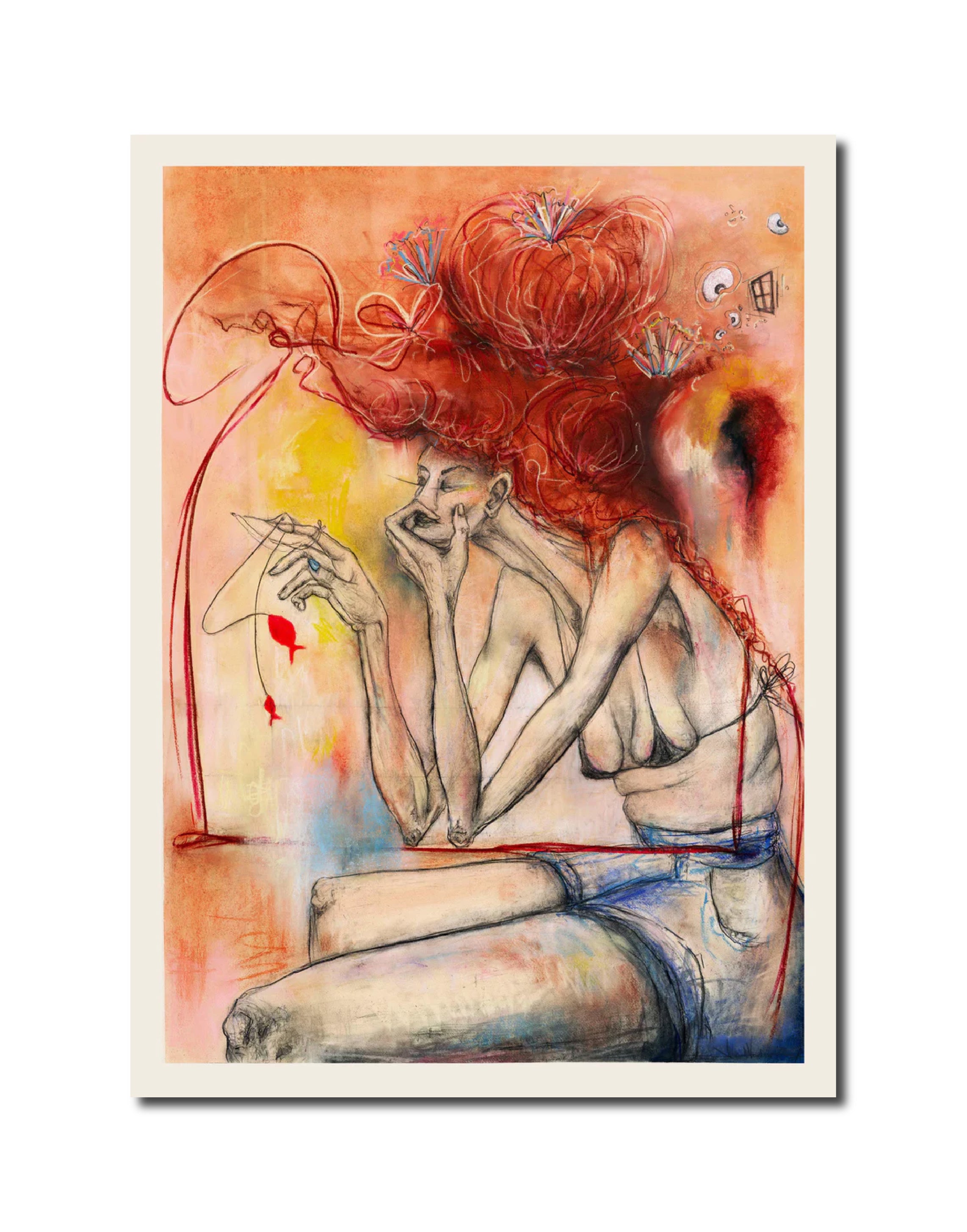 Contemporary Drawing Figurative Surrealism 'INN[T]ERMISSION 04' - Soft Pastel and Graphite on Paper Milan DelVecchio