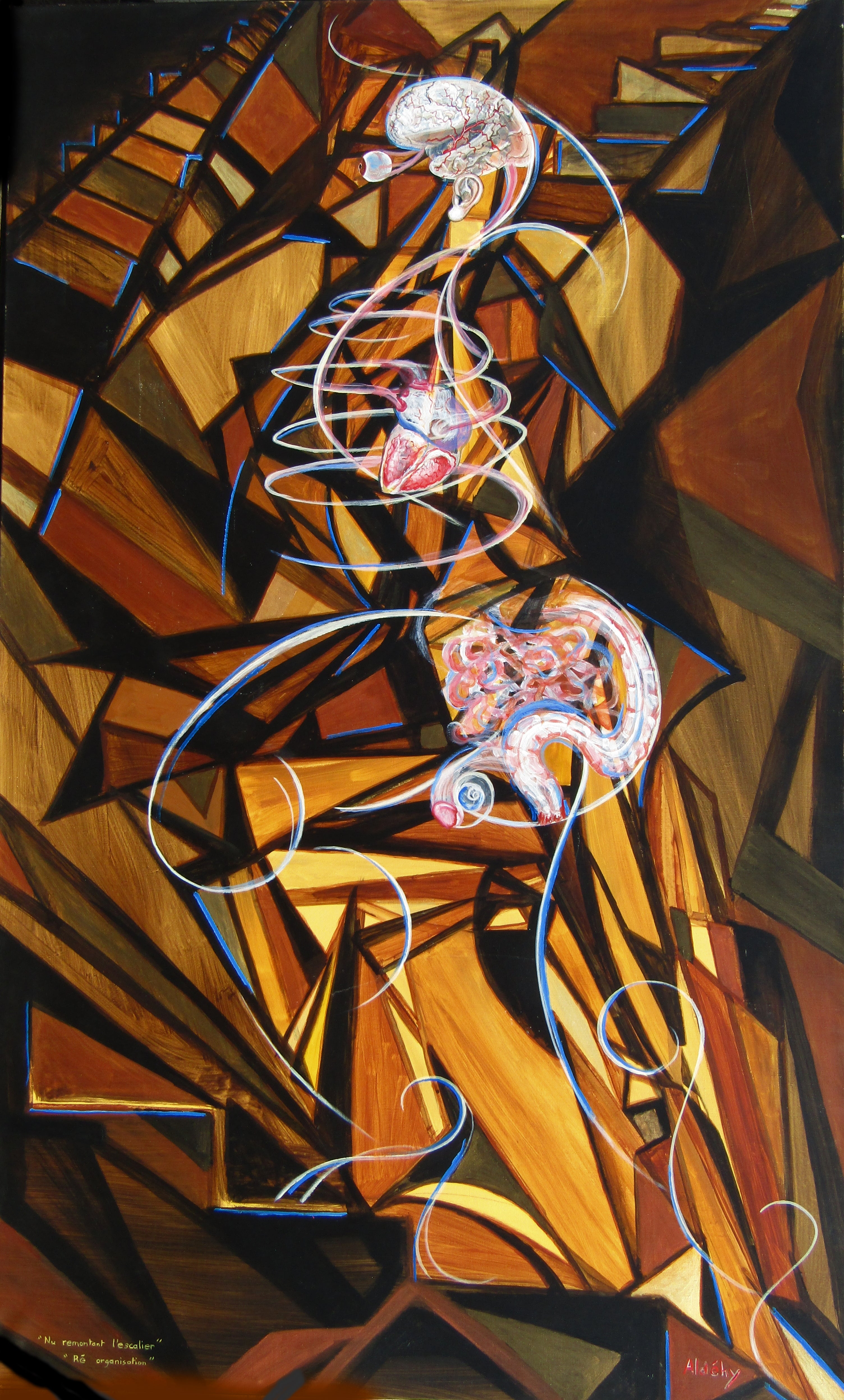 Acrylic 'NU REMONTANT L'ESCALIER - RÉ ORGANISATION' - Acrylic painting on canvas Aldéhy