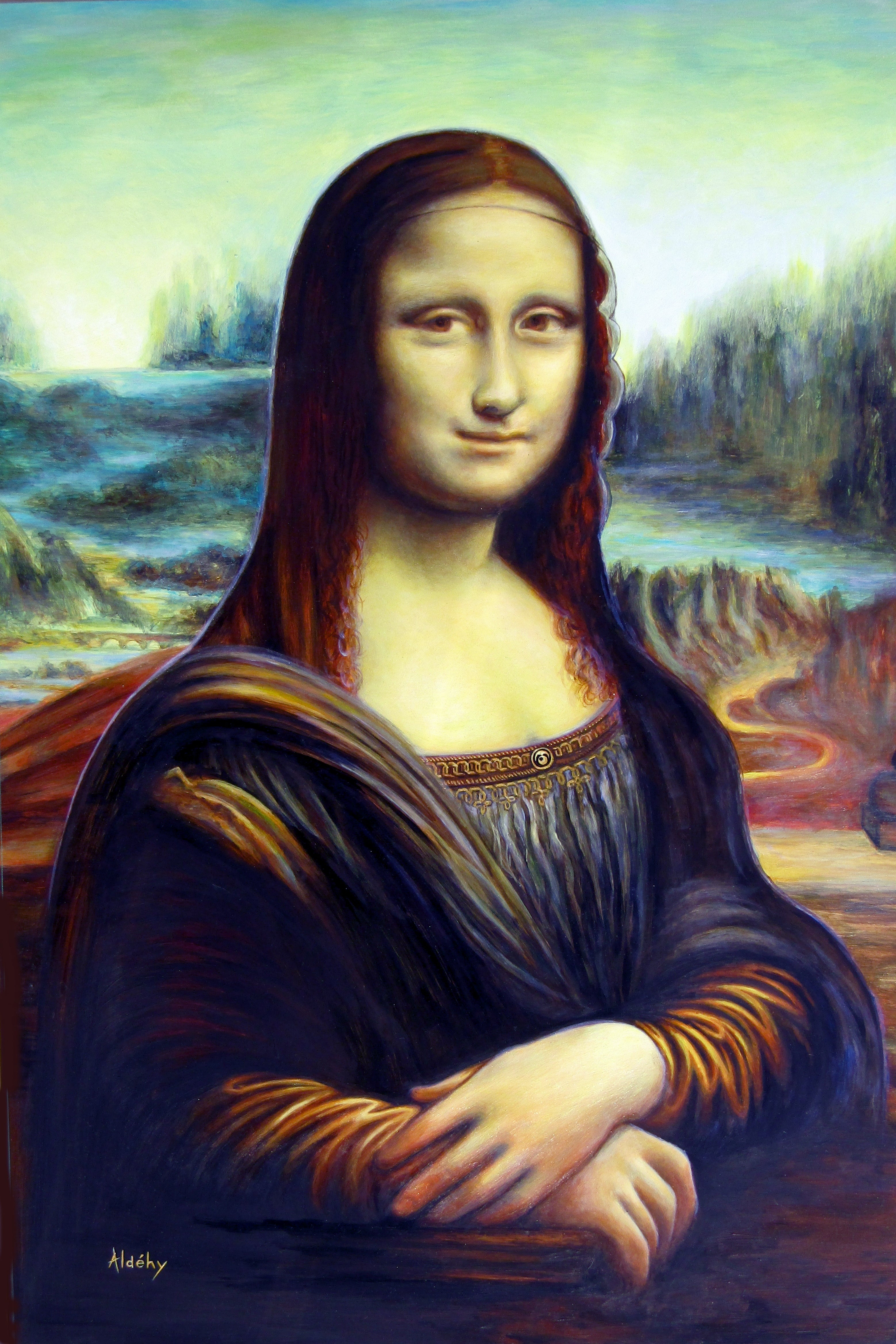 Acrylic 'FRANCESCA, LA SŒUR CACHÉE DE MONA LISA.' - Acrylic painting on komacel Aldéhy