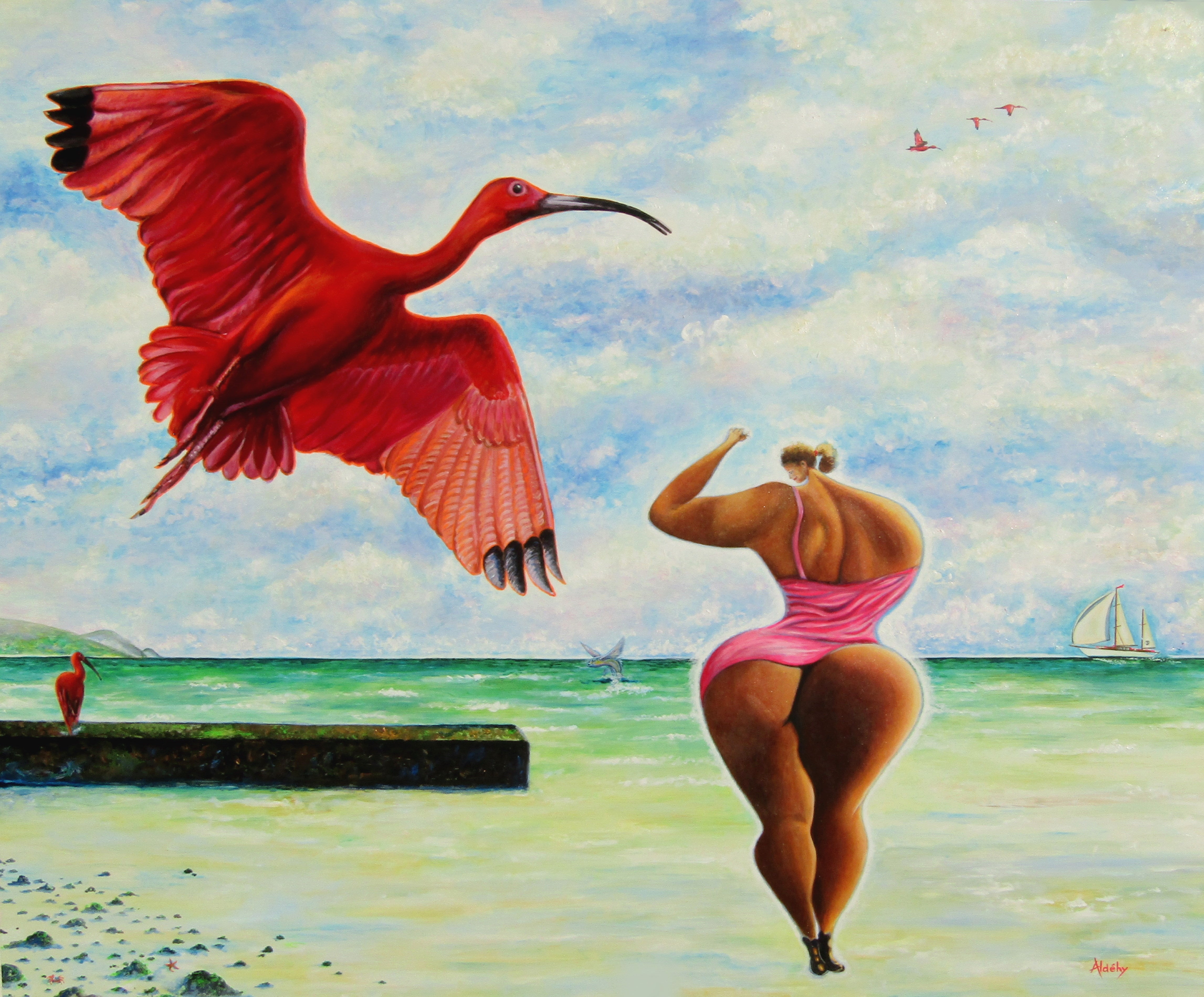 Acrylic 'L'ALIBI DES IBIS' - Acrylic painting on komacel Aldéhy
