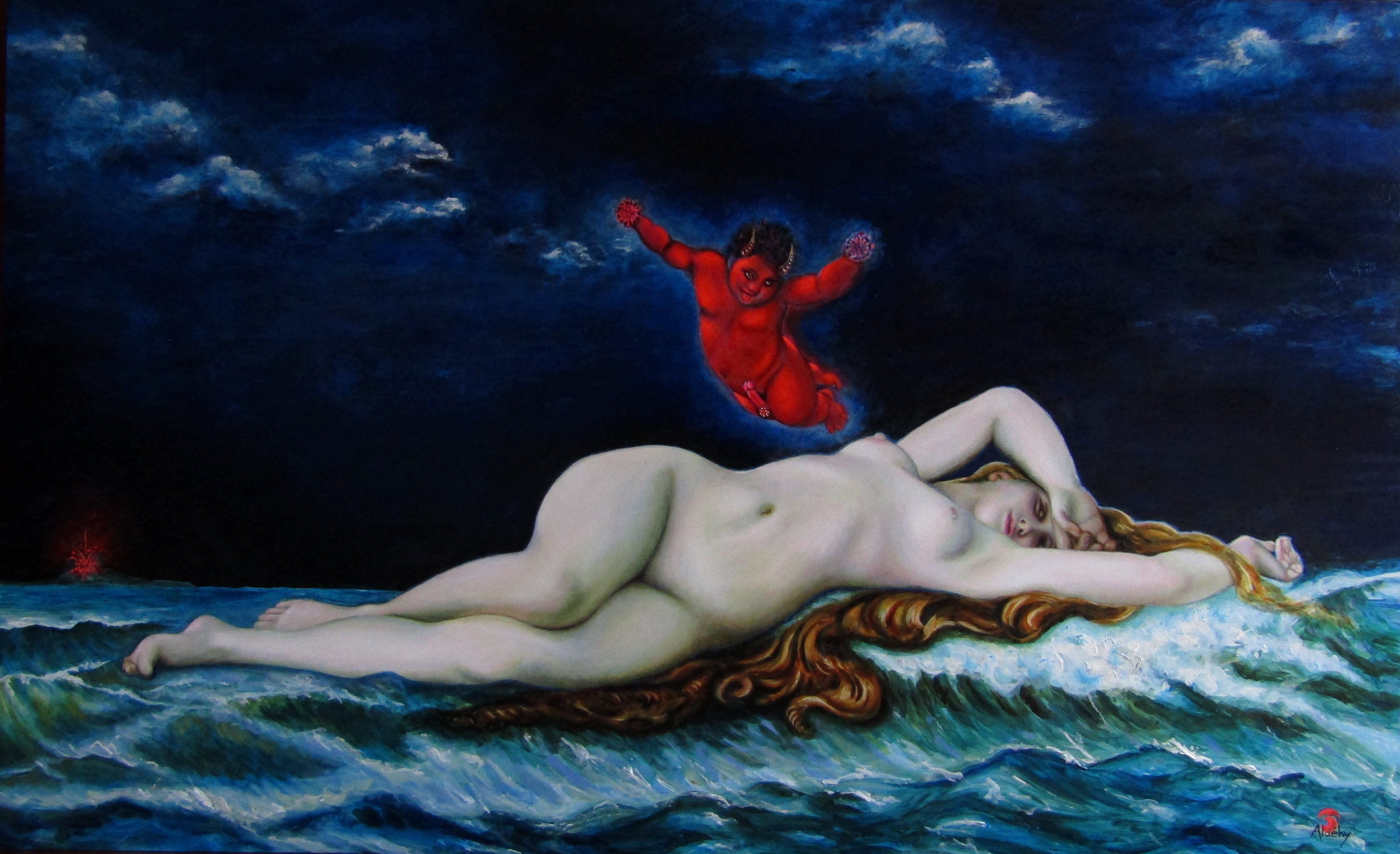 Acrylic 'LA NAISSANCE D'UN VIRUS' - Acrylic on Synthetic Board Aldéhy