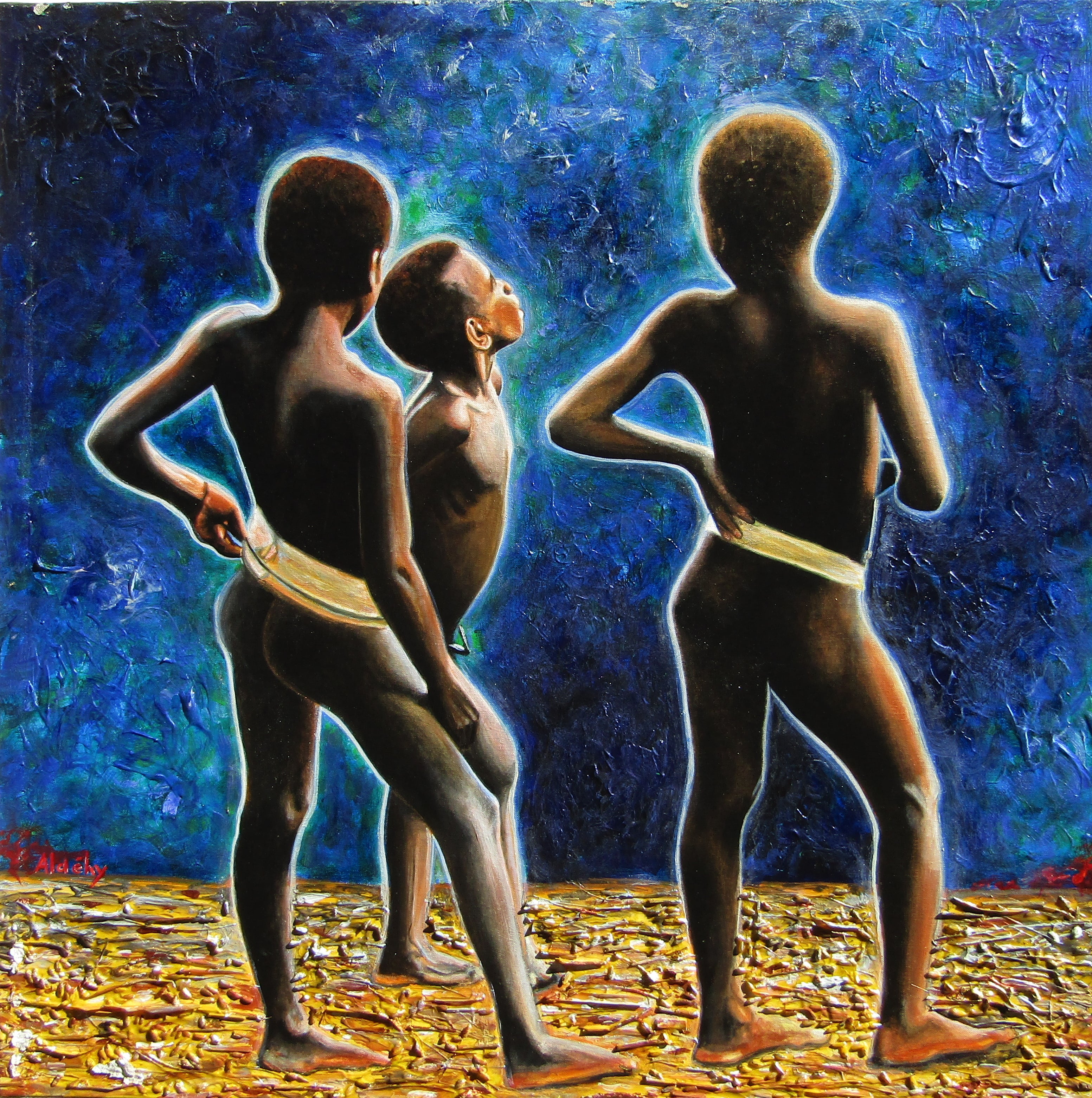 'JEUNES GARÇONS CANAQUES' - Acrylic on Canvas Aldéhy