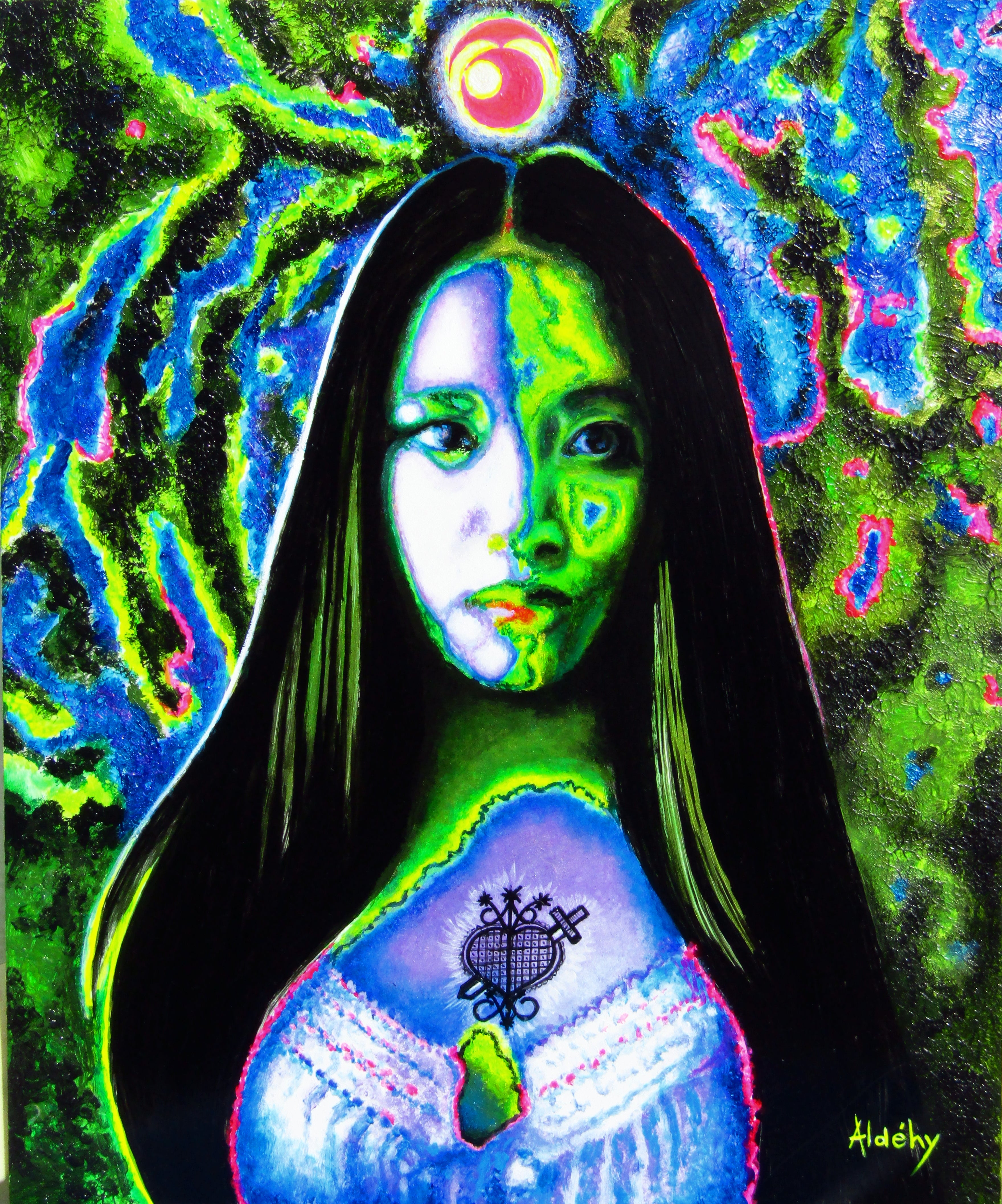 'VERTU VERTE - ART VAUDOU' - Acrylic painting on komacel Aldéhy