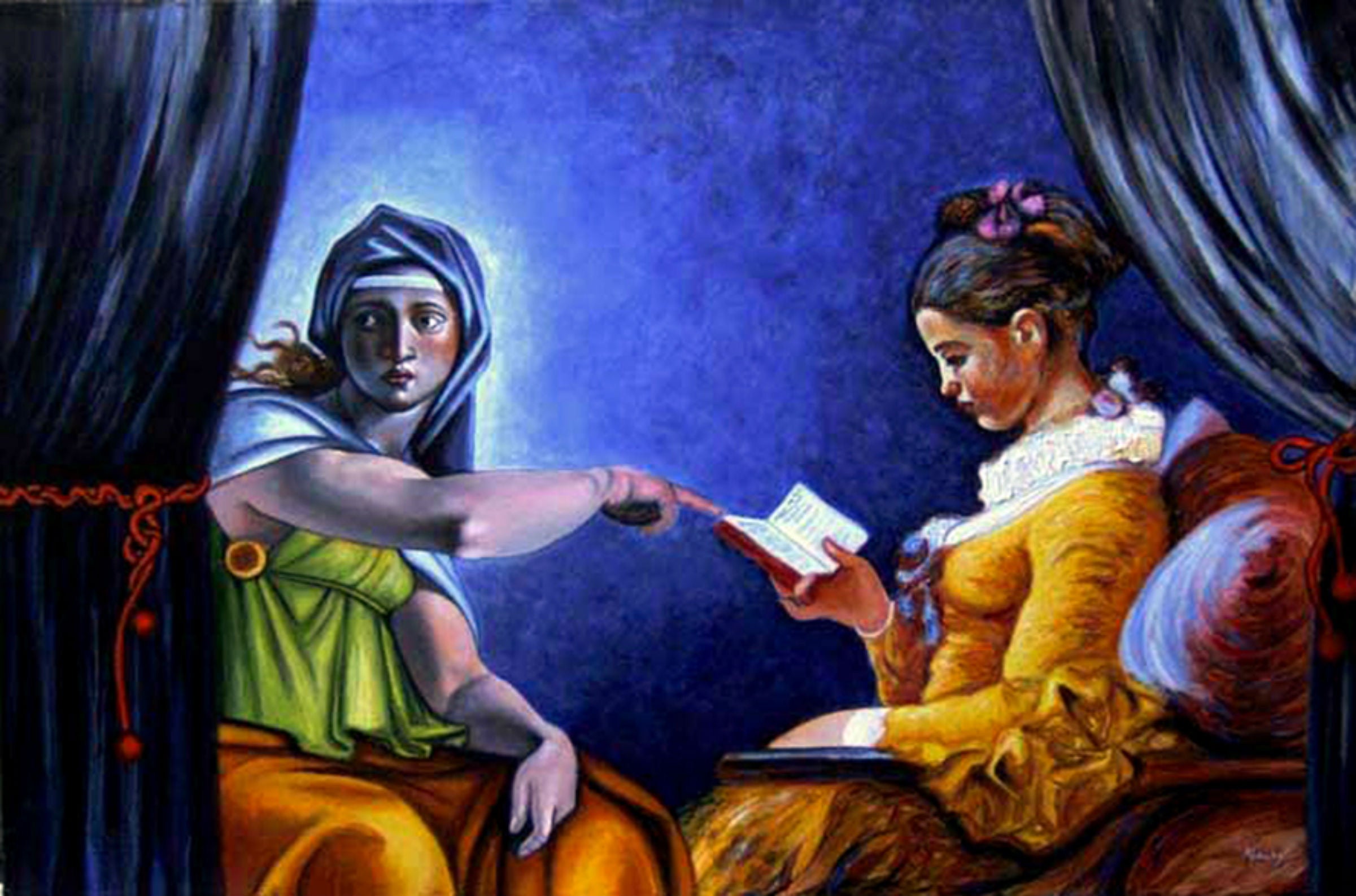Acrylic 'REGARDEZ-LA, ELLE LIT ENCORE' - Acrylic painting on canvas Aldéhy