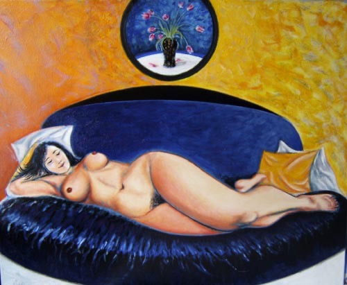 Acrylic 'NUE AUX TULIPES' - Acrylic painting on canvas Aldéhy