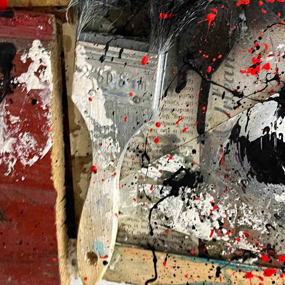Abstract Acrylic Collage Contemporary Oil Painting 'FOUND OBJECT' - Original Framed Abstract Art Found Object Assemblage Collage. Sam Lewis